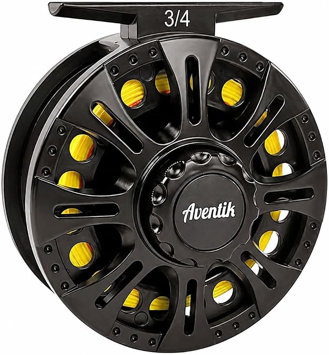 Aventik HVCE Graphite Fly Reel Center Drag System Classic III Graphite Large Arbor Sizes 3/4, 5/6, 7/8 Fly Fishing Reels