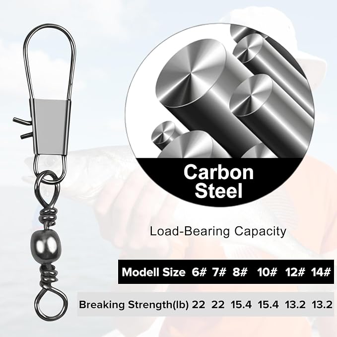 DONQL Fishing Swivels Snap 200pcs Swivels Fishing Tackle, Barrel Swivel Barrel Swivels with Snaps, Available #14#12#10#8#7#6, for Saltwater, Freshwater, Leader, Line, Lure Connector