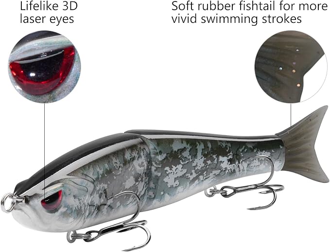 Bassdash SwimShad Glide Baits Jointed Swimbait Bass Pike Salmon Trout Muskie Fishing Lure,3-Pack