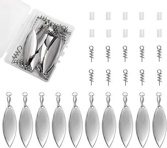 Tail Spinners Blades for Bass Fishing: 10pcs/Box Spinnerbaits Colorado Willow Blades with Ball Bearing Swivels and Screw Lock for Worm Spoons Lure Making - Swimbait Spinner Size 1 2 3 3.5