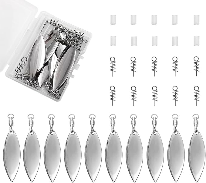 Tail Spinners Blades for Bass Fishing: 10pcs/Box Spinnerbaits Colorado Willow Blades with Ball Bearing Swivels and Screw Lock for Worm Spoons Lure Making - Swimbait Spinner Size 1 2 3 3.5