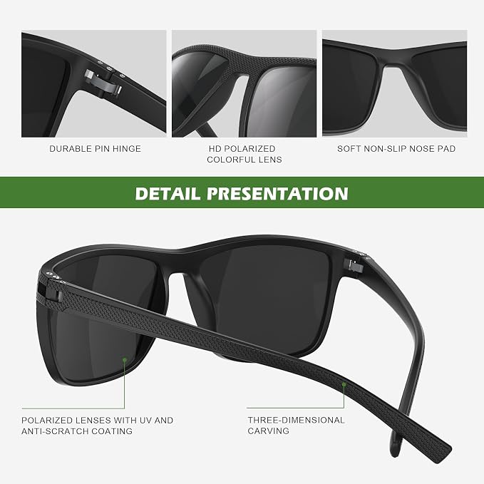 Fanshen Square Polarized Sunglasses for Men, 3 Pack Lightweight UV Protection Sun Glasses for Driving Fishing Golf