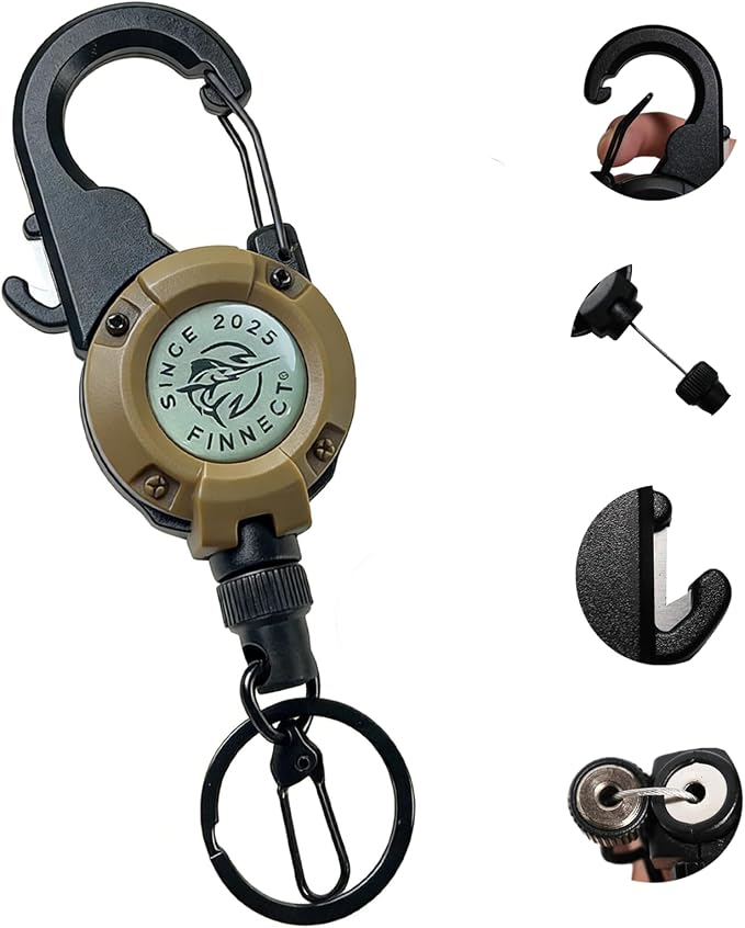 Fly Fishing Zinger Retractor with Carabiner Clip, 26" Steel Wire, Line Cutter, Magnetic Closure, 360° Rotation, 1/2 Packs, Multiple Colors for Fishing, Cycling, Hiking