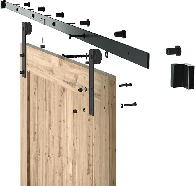 SMARTSTANDARD 7.5ft Barn Door Hardware Kit, Sliding Door Hardware, Heavy Duty, Smooth & Quiet, Easy to Install, Fit 42"-45" Wide Door Panel (I Shape Hanger)