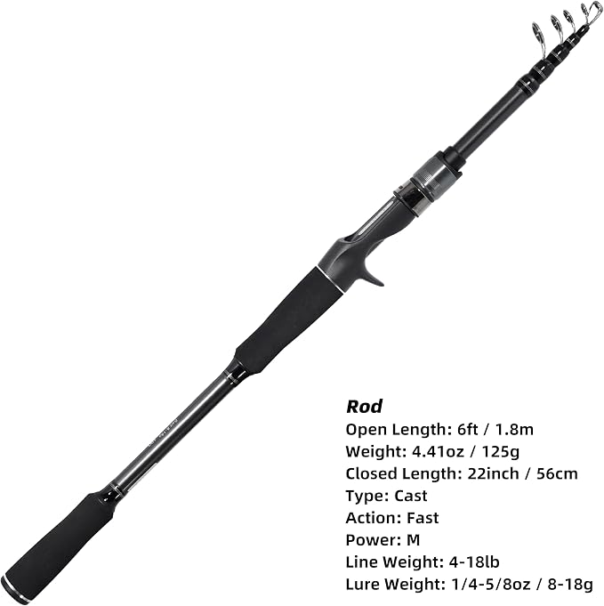 Kilitn Fishing Rod and Reel Combo, M Power Tips, Baitcasting Combo Baitcast Reel, Graphite Telescopic Baitcaster Rod with Comfortable EVA Handle