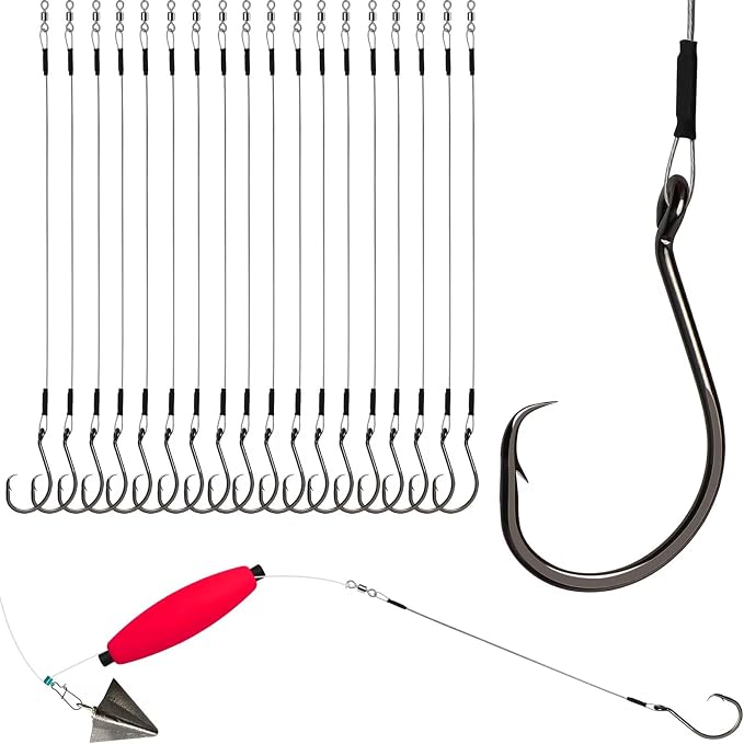 Dovesun 30PCS/20PCS Circle Hooks Fishing Pre-Rigged Catfish Rig for Saltwater Freshwater Catfish Hooks with Wire Leader 2/0 4/0 6/0 8/0 10/0
