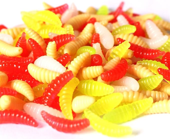 Toasis Artificial Fishing Waxworm Soft Plastic Grub Silicone Larva Wiggler Lure Baits Assorted Colors