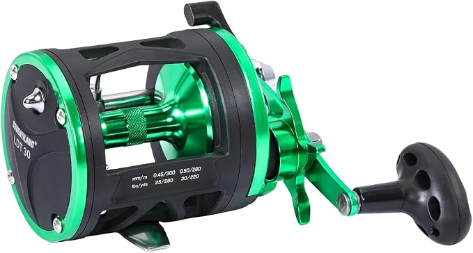 Sougayilang Round Baitcasting Fishing Reel –CNC Machined Aluminum Body Catfish Reel with 25LB Max Drag, Waterproof Trolling Reel with Level Wind & Magnetic Braking System for Musky Bass Pike