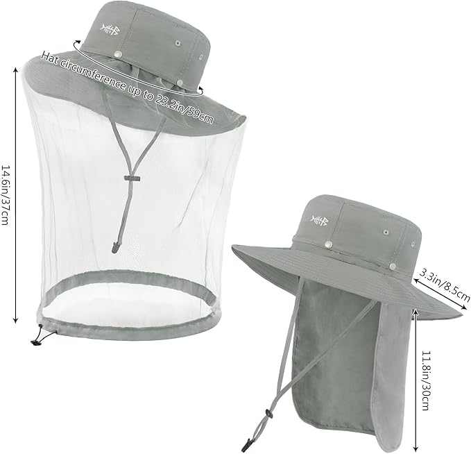 BASSDASH UPF 50+ Mosquito Sun Hat with Hidden Head Net and Neck Flap for Men Women Outdoor Fishing Hiking Camping