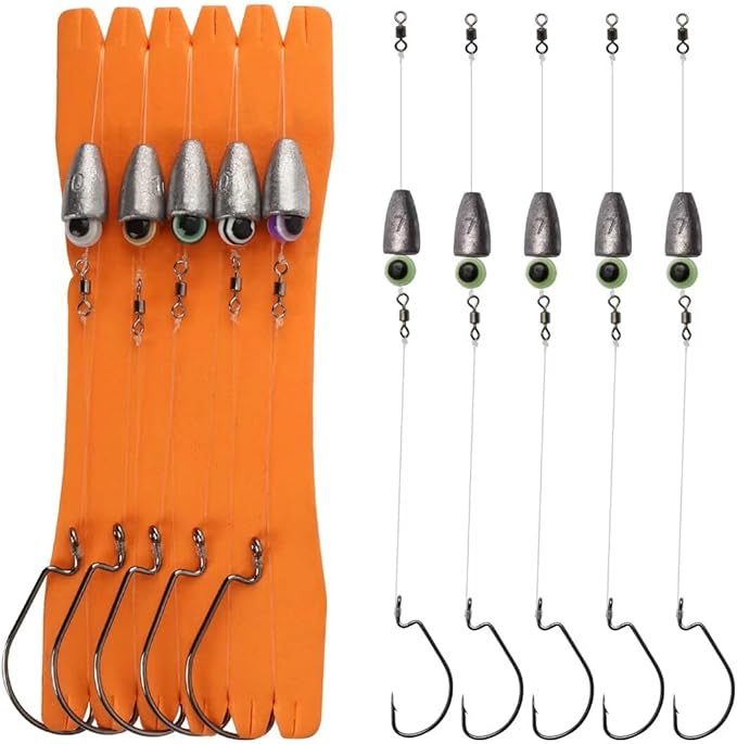 Dovesun 10/5PCS Ready Tied Carolina Rig Kit for Bass Fishing Catfish Rig Catfish Hook Kit with Bass Hooks, Swivel, Fluorocarbon Line, Weights