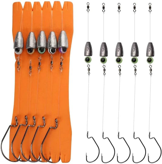 Dovesun 10/5PCS Ready Tied Carolina Rig Kit for Bass Fishing Catfish Rig Catfish Hook Kit with Bass Hooks, Swivel, Fluorocarbon Line, Weights