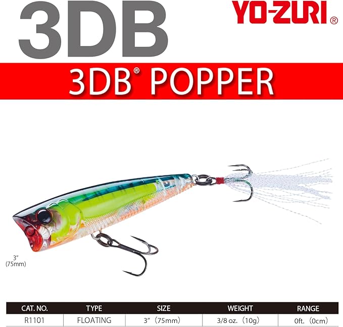 Yo-Zuri 3DB Popper, Floating, 3 Inch, 75mm, Gizzard Shad
