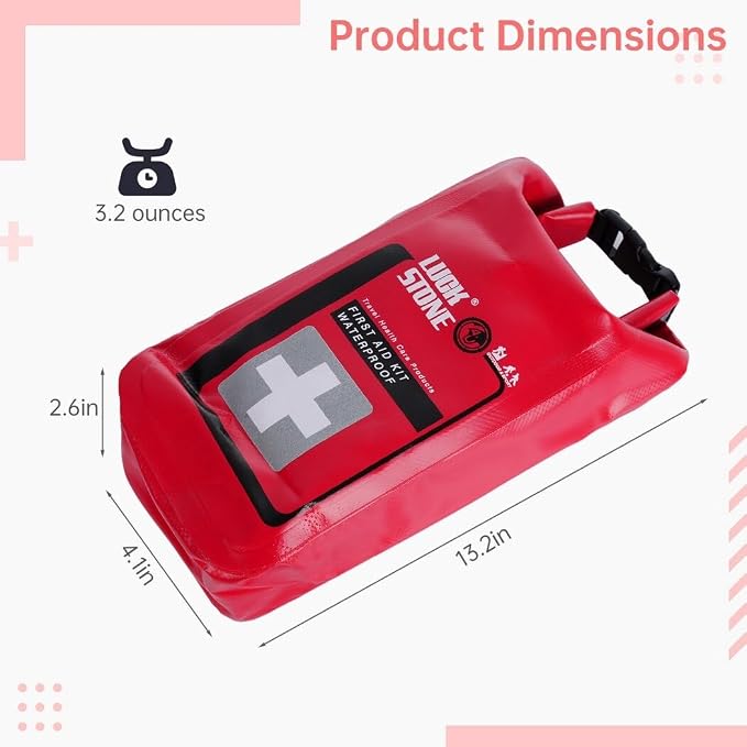 Emergency Kit for Outdoor Activities, Boating, Camping, Rafting, Fishing Waterproof Kit with Roll Top Closure and Buckles, Red
