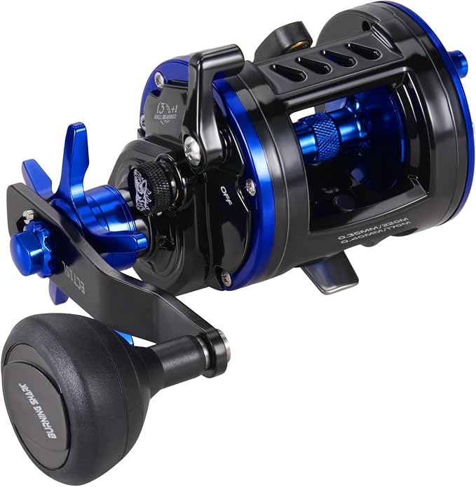 Burning Shark Baitcasting Fishing Reel, Smooth Powerful Round Baitcaster Reel, Saltwater Inshore Surf Trolling Reel, Conventional Reel for Catfish, Musky, Bass, Pike