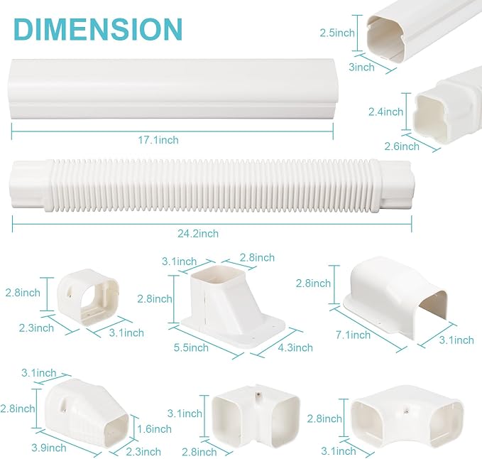 Mini Split Line Set Cover, 3” 13.5 Ft Decorative PVC Line Set Cover Kits for Ductless Mini Air Conditioners and Heat Pumps with Flexible Duct