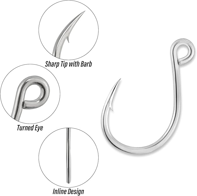 Dr.Fish 30 Pack Single Replacement Hooks for Hard Lures Inline Fishing Hooks High Carbon Steel Spinner Jerkbait Crankbait Popper Walking Bait Plugs
