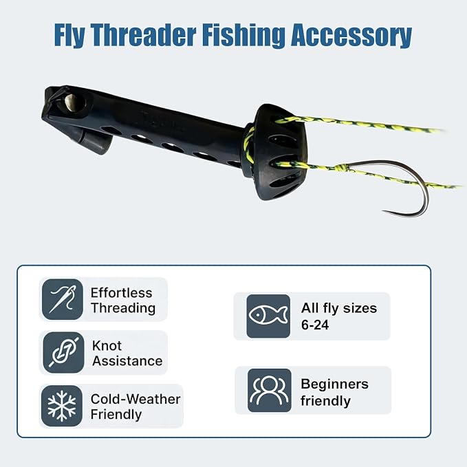 Fly Fishing Magnetic Fly Threader, Fishing Accessory to Easy Rig Small Flies Fly Tying Tool, Universal Tippet Threader Knot Helper, Fits Most Hooks Tippets & Fly Styles