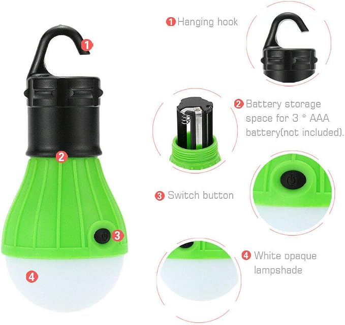 3LED Fishing Light Outdoor Camping Light Emergency Light Portable Camping Light Fishing Camping Light Lamp Hanging Bulb Tent led Light (Green)