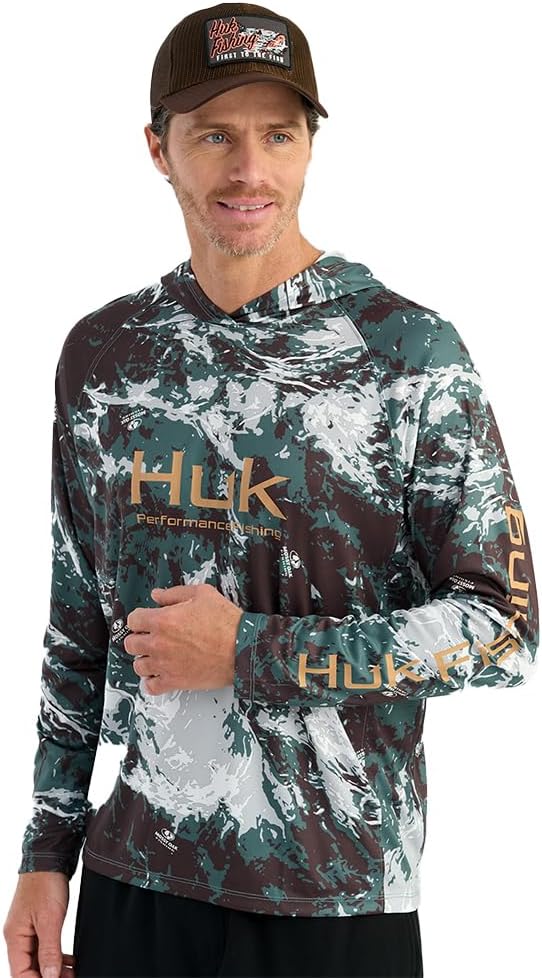 HUK Mens Pursuit Pattern Crew Sleeve Shirt, Performance Shirt