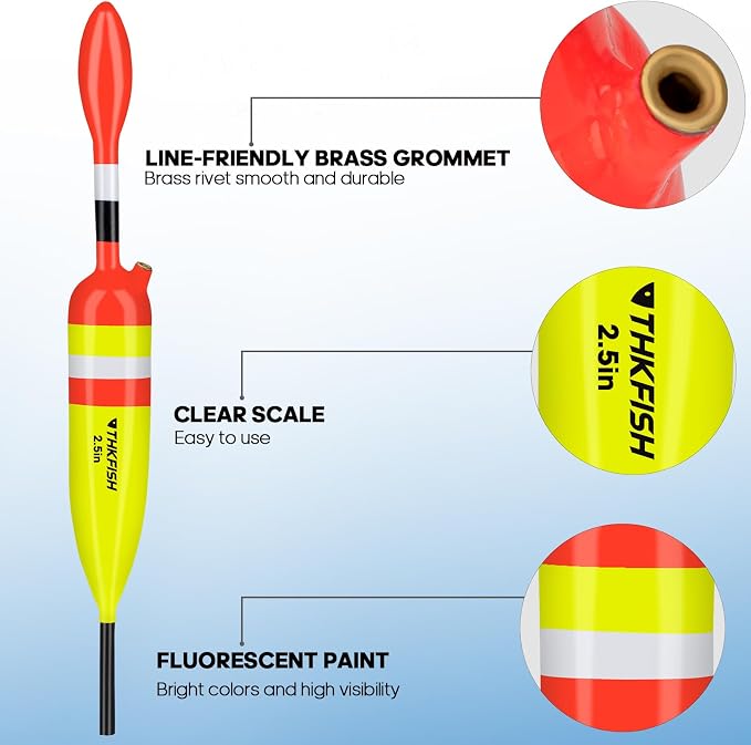 THKFISH Fishing Bobbers Fishing Floats and Bobbers Slip Bobbers for Fishing Balsa Floats Crappie Fishing Bobbers 1/6oz(3.47"X0.47"X6.73") 3/8oz(3.84"X0.6"X 7.2") 1/2oz(4.13"X0.75"X7.87")