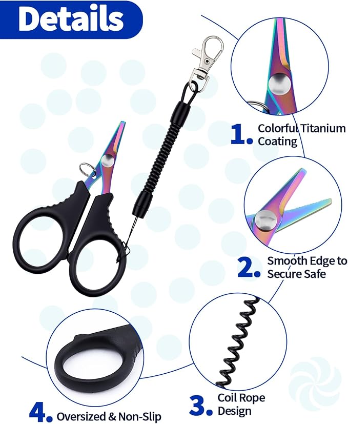 3 Pieces Fishing Scissors, Stainless Steel Fishing Line Cutter &braided Line Cutter, Cutters with Titanium Coating-Fishing with Hook and Retractable Coil Lanyards Fishing Accessories (Colorful)