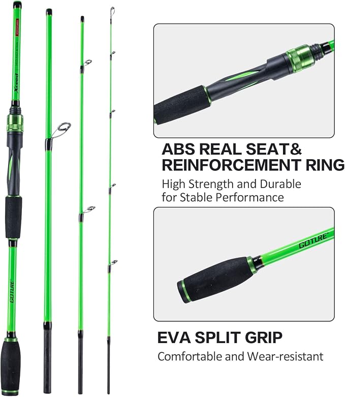 Goture Travel Fishing Rods, 4 Piece Fishing Pole with Case/Bag, Casting/Spinning Rod,Ultralight Fishing Baitcasting Rod 7ft for Saltwater Trout, Bass, Walleye, Pike