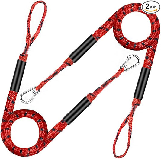4-5.5ft, Bungee Dock Line with Stainless Steel Clip Safe Boat Rope Mooring String with Foam Float for Pontoon, Boat Accessories, Sea Doo,2 Pack （Red&Black）