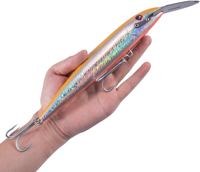 Dr.Fish Deep Diving Trolling Lures 13-20ft Saltwater Hard Fishing Lures 7.5" Deep Diving Jerkbait VMC Treble Hooks Pencil Twitch Bait Heavy Duty Offshore Plugs Striper Mackerel Tuna