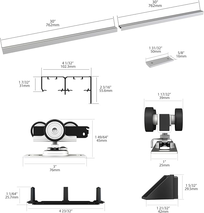 Sdstone Heavy Duty Bypass Door Hardware 60"/5FT,Aluminum Sliding Closet Door Track Hardware for Cabinet Closet, Pocket Door Track Rail Set, Smoothly and Quietly