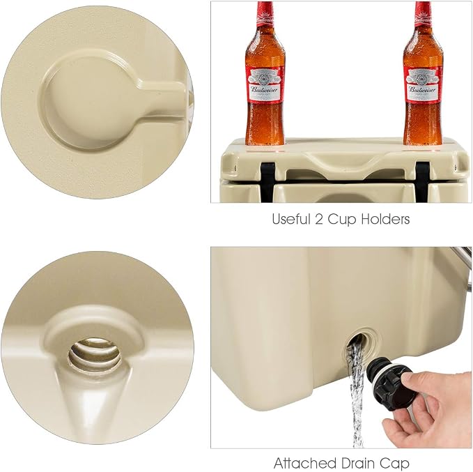 DORTALA 16 Quart Cooler, Heavy Duty Ice Chest with Handle, Drain Plug & 2 Cup Holders, 3-5 Day Ice Retention, Portable Ice Cooler Ideal for Camping, Travel, Fishing &Activities
