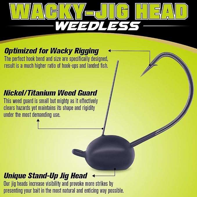 Weedless-Wacky-Rig-Hooks-Weedless-Jig-Head Worm Weights Hook for Bass Fishing 10 Pack
