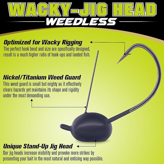 Weedless-Wacky-Rig-Hooks-Weedless-Jig-Head Worm Weights Hook for Bass Fishing 10 Pack