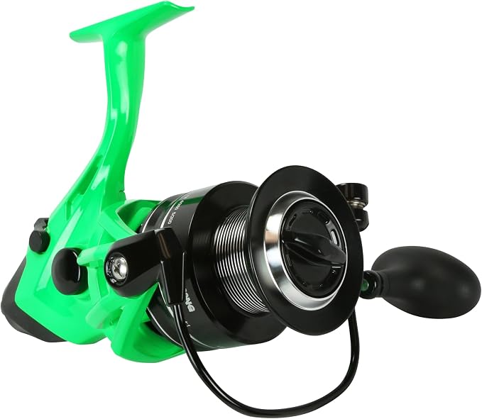 Okuma Cat Slayer Custom 6000 Baitfeeder Reel – Catfish Spinning Reel with Dual Force Drag, Flite Drive System & UV Reactive Neon Green Finish, CSCF-6000NG
