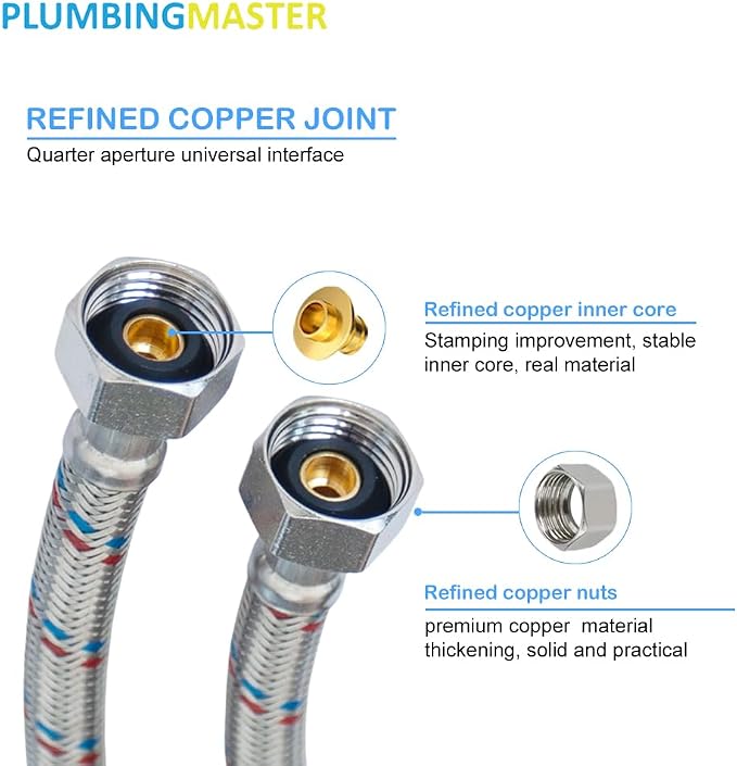 24'' Faucet Hose Connector, 3/8" Comp x 1/2" FIP Braided Stainless Steel Faucet Water Supply Lines for Bathroom Kitchen Sink Faucet 2Pcs