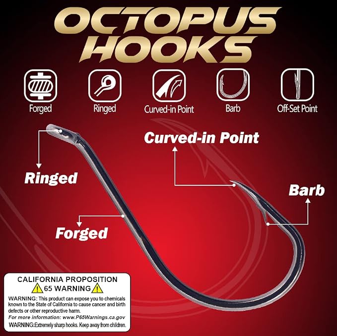 Octopus-Hook-Fishing-Beak-Circle-Hooks-Freshwater-Red-Black-100-50 Pack