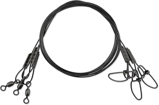 AFW Surflon Fishing Leaders – Black Nylon Coated Stainless Steel Wire, Swivel & Snap, 3 Pack, Variety Pack – Strong Leader Line for Catfishing & Toothy Game Fish