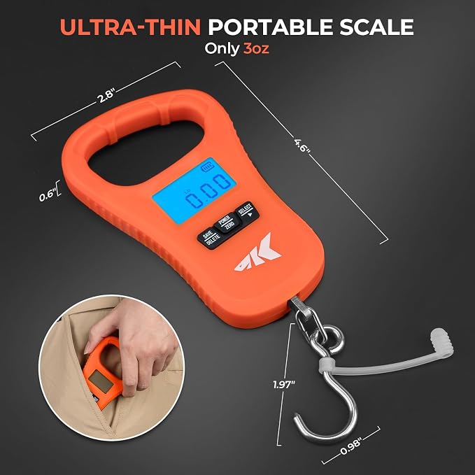 KastKing ToughTide Fishing Scale, USB Charging, 65lb Capacity, Ultra-Thin Digital Fish Scale, LCD Display, Ergonomic Handle, Fish Scales Digital Weight, Fishing Accessories for Men