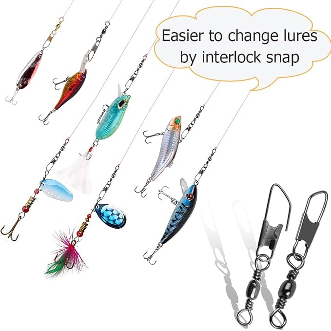 AGOOL Barrel Swivel Snap Kit - 50pcs Barrel Swivels with Safety Snaps High Strength Fishing Quick Connect Snap Swivels with Solid Ring Fishing Tackle Accessories Box Kit Size 4#,6#,8#,10#,12#,14#