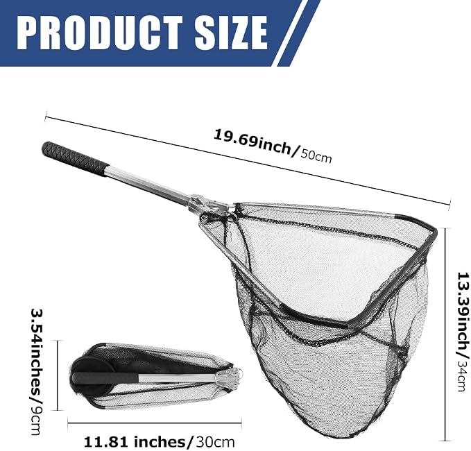 Fishing Net Minnow Nets with Aluminum Collapsible Telescopic Fishing Pole Handle and Nylon Mesh, Small F-ishing Landing Net for Saltwater Freshwater