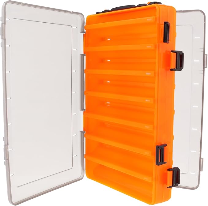 Double Sided 14 Compartments Fishing Tackle Boxes Fishing Lure Box Organizer, Fishing Bait Tackle Storage Case, Container Box for Jewelry Beads Earring Hook (Orange)