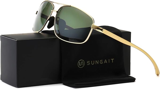 SUNGAIT Ultra Lightweight Rectangular Polarized Sunglasses Men UV400 Protection