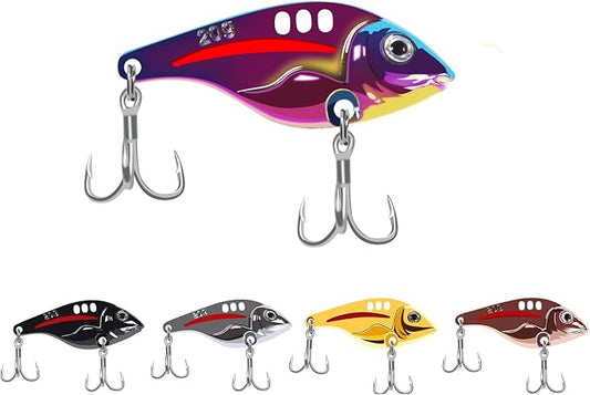 VIB Metal Lures Zinc Alloy Fishing Blade Spinner Bait with Treble Hooks Fishing Spoons Lures Pack of 5