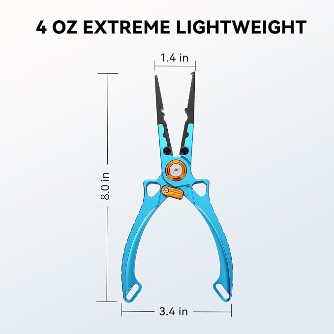 Fishing Pliers Hook Remover, Saltwater Split Ring Pliers with Safety Lock, Fishing Gear with Sheath and Lanyard, Fishing Gifts for Men