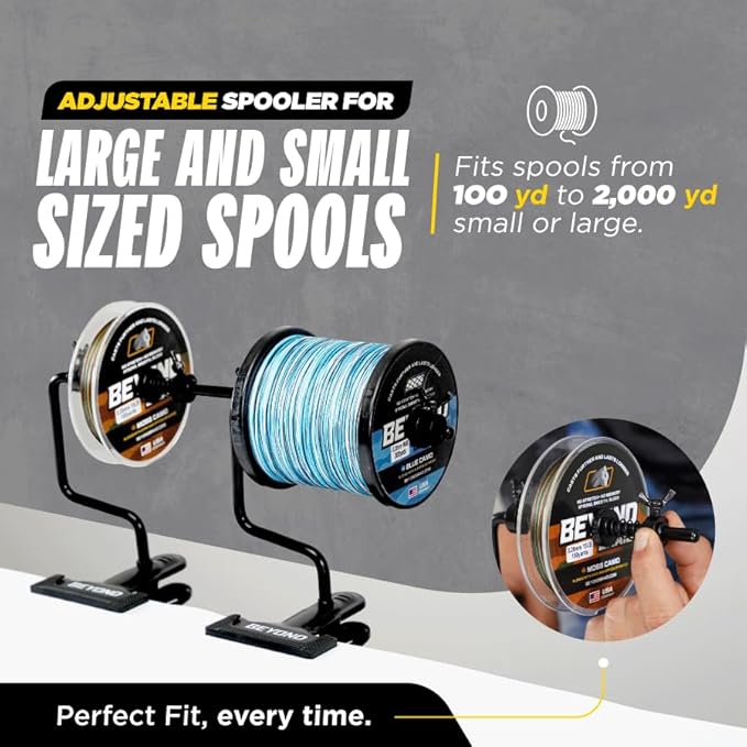 Beyond Braid EZ Fishing Line Spooler – Portable Table Mounted Reel Spooler for Spinning & Baitcasting Reels – Adjustable to Fit Multiple Size Spools of Fishing Line