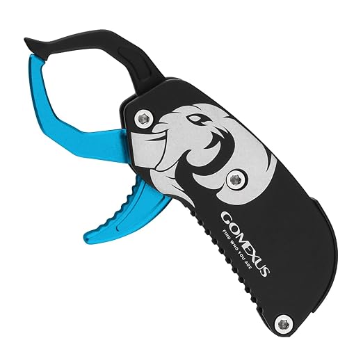 GOMEXUS Fish Lip Gripper, Portable Lightweight Fish Gripper, Aluminium Fish Grabber Tool, Lip Grippers Fishing, Mini Fishing Gripper with Lanyard (Blue)