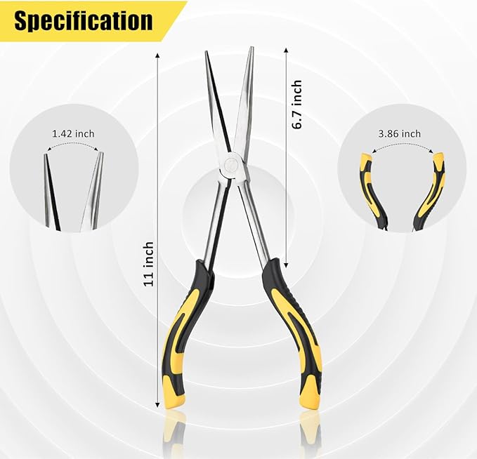 Premium Long Needle Nose Pliers-11’’, Paper Clamp Precision, High Carbon Steel, Soft Grip with Wire Cutter, Long Nose Cutting Pliers for Home, Fishing, Jewelry, Crafts,2pcs