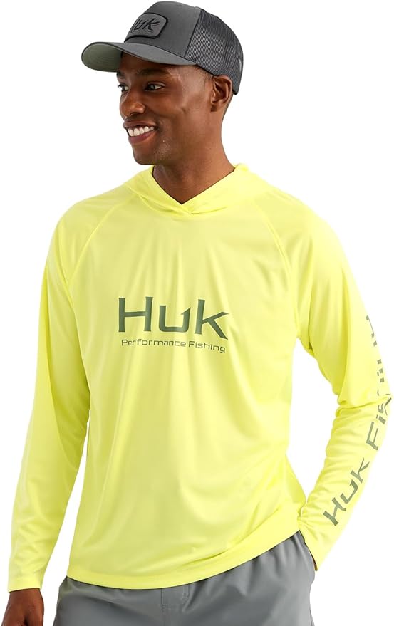 HUK Mens Pursuit Vented Long Sleeve Hoodie, Fishing Shirt with Hood