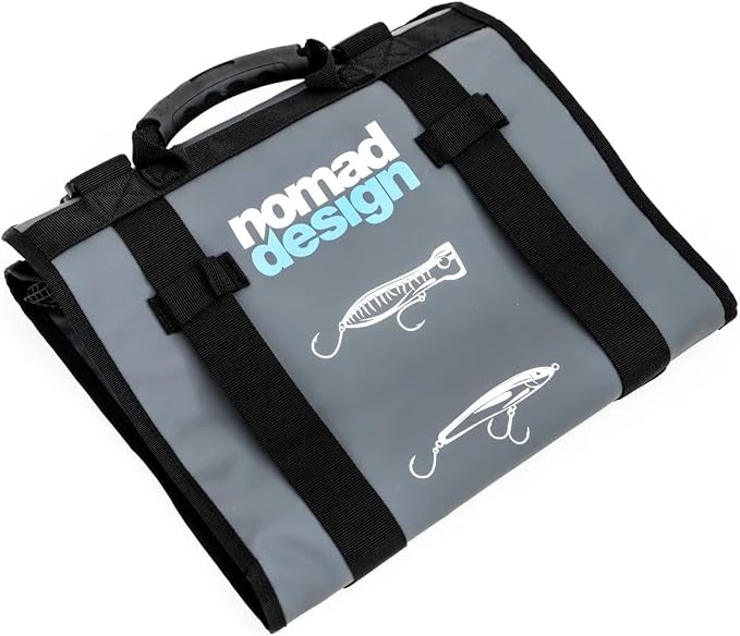 Nomad Design Lure Roll - Medium Size with 6 Pockets Respectively, Portable Waterproof Tarpaulin Fish Lure Bag - Heavy Duty PVC Window, Mesh Cleaning & Drying Tabs