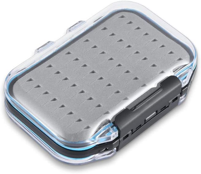Gonex Fly Boxes for Fly Fishing Jig Boxes Two-Sided Waterproof Lightweight Fly Fishing Box Easy Grip Transparent Lid Fly Fishing Lures Box, 4.1"x 3.0"x 1.2", Grey