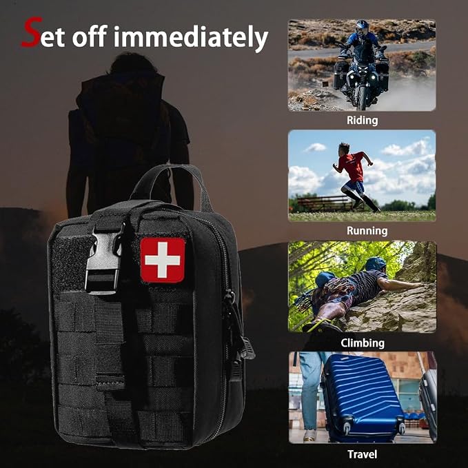 293Pcs/set - First Aid Kit Molle Pouches Emergency Survival Kit Suitable for Outdoor Activities, Home, School, Hiking, Car Travel and Camping - Quick Response First Aid Essentials (Black)